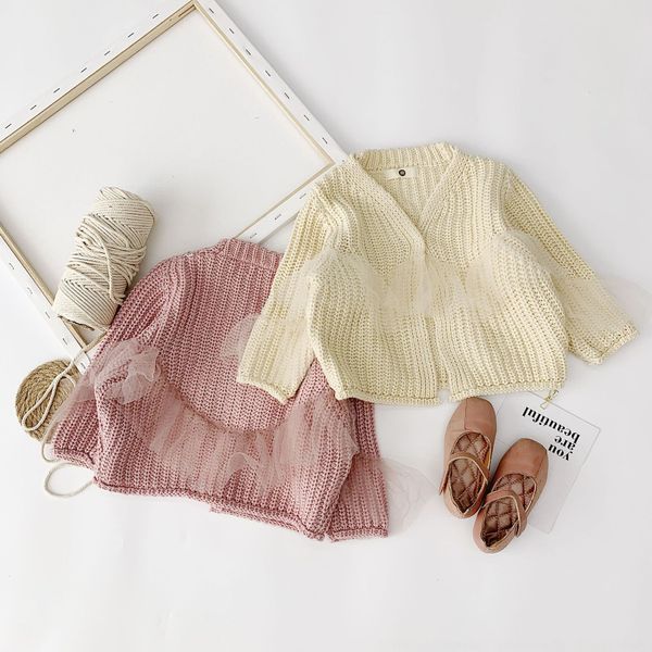 

children's clothing girls mesh lace wool 2019 autumn new korean baby coat children's cardigan coat cardigan knitted sweater, Blue
