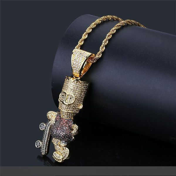 

hiphop cartoon character pendant necklaces for men 2018 fashion hiphop jewelry gold plated cubic zirconia hip hop accessories, Silver