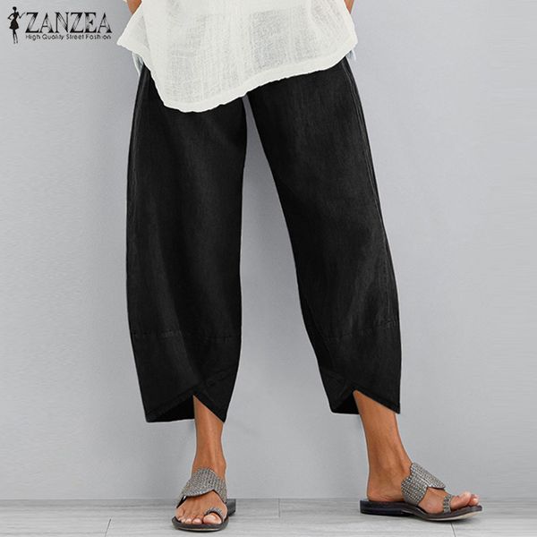 

autumn cropped pants women's tousers 2020 zanzea casual elastic waist irregular pantalon kaftan female linen pants oversized 5xl, Black;white