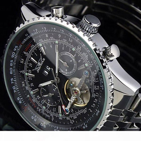 

new jaragar brand big face three dial calendar stainless steel automatic mechanical watches for men hodinky, Slivery;brown