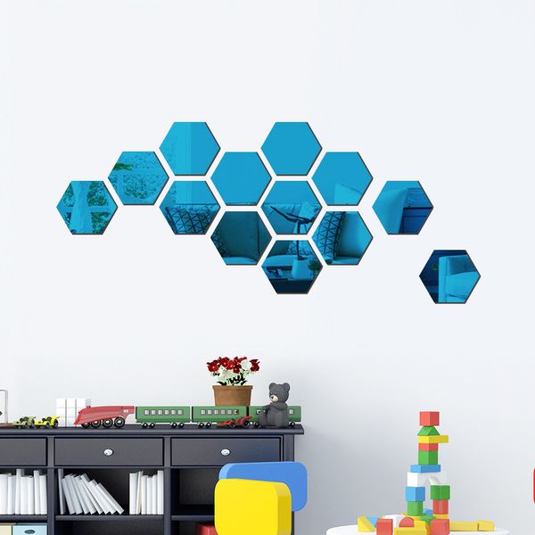 

new hight quality nacrylic solid geometry hexagonal mirror wall stickers diy with self adhesive removable home decoration stickers 5 colors