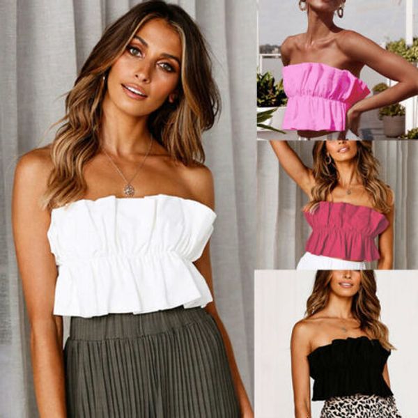 

ruched women summer sleeveless solid color fashion sell confortable crop tank vest shirt ruffle beach, White