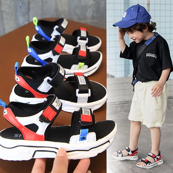 

special sale boys' 2020 new magic sticker children's magic and sandals medium and large children's beach sandals, Black;red