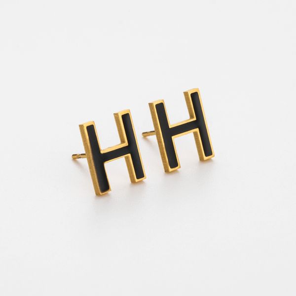 

new letter h drip stainless steel earrings female korean accessories east gate earrings fashion ins style one dozen twelve pairs, Golden