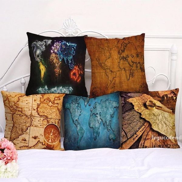 

vintage map pillowcase bohemian bed nautical map pillowcover cotton linen ethnic car pillow cover bedroom sofa pillow case 100g