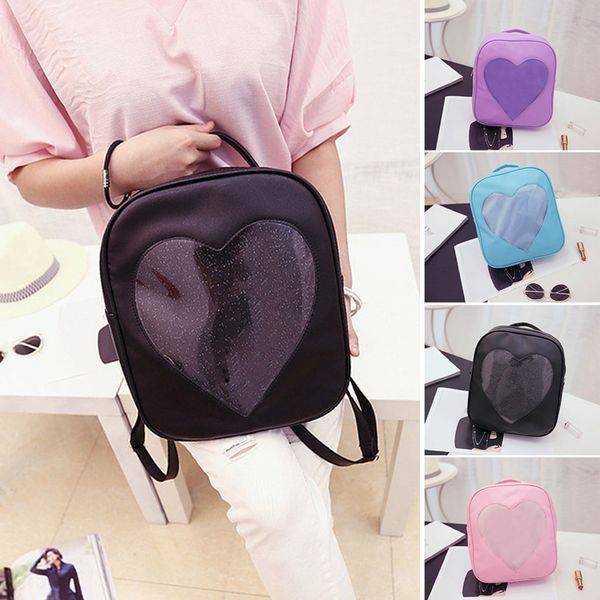 

girls candy backpacks transparent heart waterproof wear-resistant travel daypack -opk