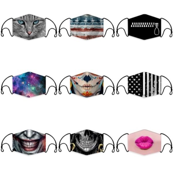 

fashion print pattern face masks reusable washable anti dust men women black cotton personality protective mask face er#453