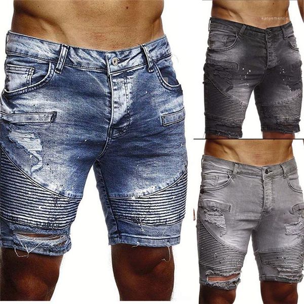 

fashion summer washed ripped slim fit short solid color plus size clothes mens pleated hole demin shorts man, White;black