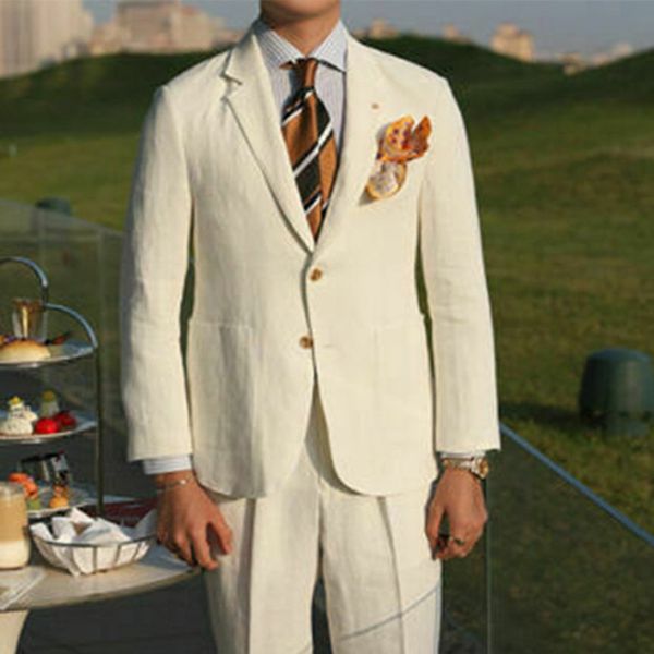 

costume homme linen men suits for wedding prom 2 piece custom made groom tuxedos man fashion clothes set blazer with pants, White;black
