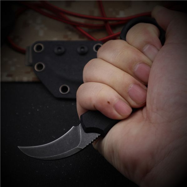 Hochwertiges kleines taktisches Karambit-Klauenmesser, 440C Black Stone Wash-Klinge, schwarzer G10-Griff, feststehende Messer mit Kydex