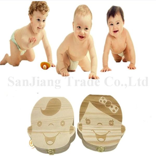 

10 languages baby tooth box for baby save milk teeth boys girls image wood storage boxes tooth case wooden kids keepsake organizer kha320