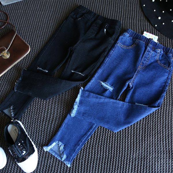 

aobei детские джинсы карандаш одежды осень 2019 новых девочек супер все-матч отверстие джинсы штаны карандаш брюки моды, Blue