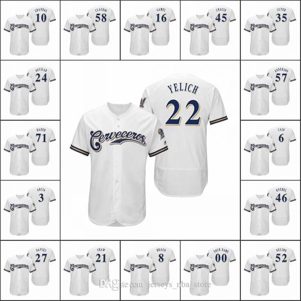 

milwaukee brewers men #22 christian yelich 8 ryan braun 52 jimmy nelson women youth hispanic heritage flex base custom jersey 09, Blue;black