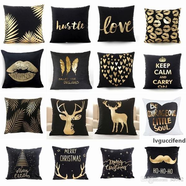 

christmas lip golden sofa pillow case black super soft velvet bronzing pillow cushion household l decoration supplie pillow cover 6xc a1