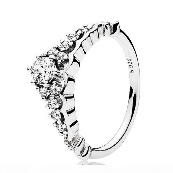 

925 sterling silver fairytale tiara with clear cz ring fit designer charm jewelry engagement wedding lovers fashion ring for women