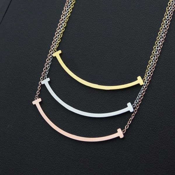 

titanium steel new fashion t pendant necklace 18k gold necklace smiling face charm women love necklace jewelry wholesale, Silver