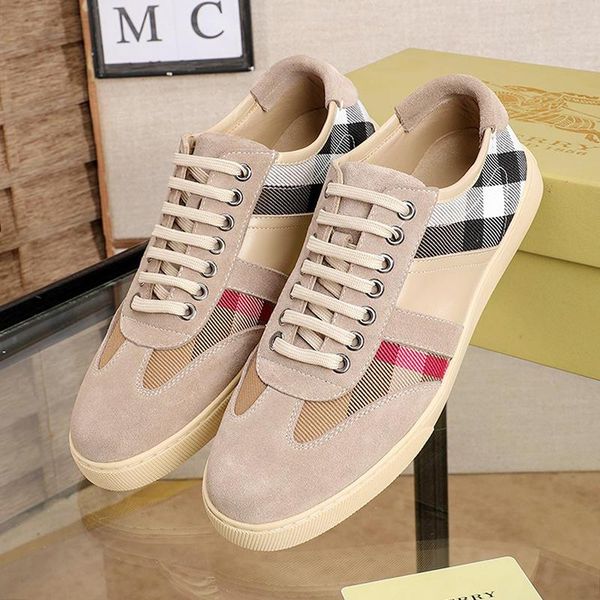 

vintage check and leather sneakers luxury men shoes breathable lace -up shoes fashion classic style men shoes fast delivery, Black