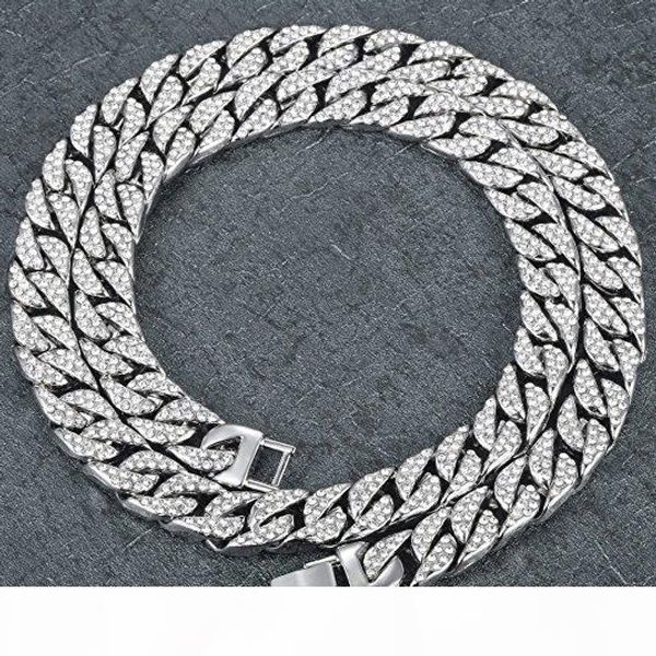 

o mens womens necklace chain hiphop iced out curb cuban white gold plated clear rhinestones necklace 18 -30inch, Silver