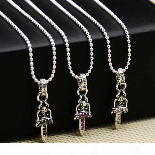 

braand new 925 sterling silver vintage american hand-made designer jewelry antique silver sword necklace pendant with cz 3 colors hot