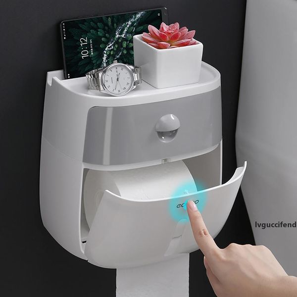 

double-layer toilet paper holder tissue storage box dispenser wall mounted shelf waterproof tube tray bathroom kitchen holders t200425