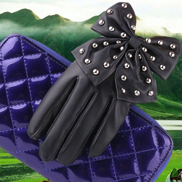 

women' fashion imitation leather pu driving dance cute rivet bow multicolor butterfly and gloves color nightclub gloves, Blue;gray