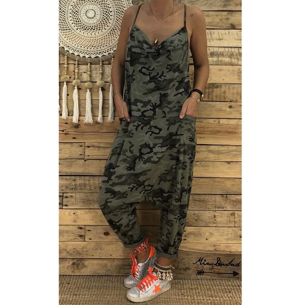 

om8731 s-xxl european and american fashion casual women's new loose sling camouflage jumpsuit 2020, Black;white