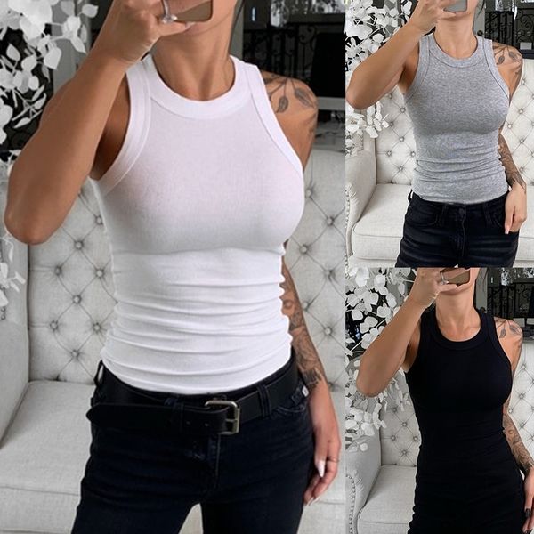 

2020 new women's solid color round collar base inside and outside t-shirt women's vest vest vest, Camo