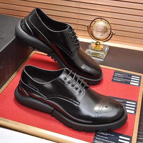 

comfortable derby shoes breathable men 's shoes style autumn and winter leather dress fast delivery formal party office wedding lace, Black