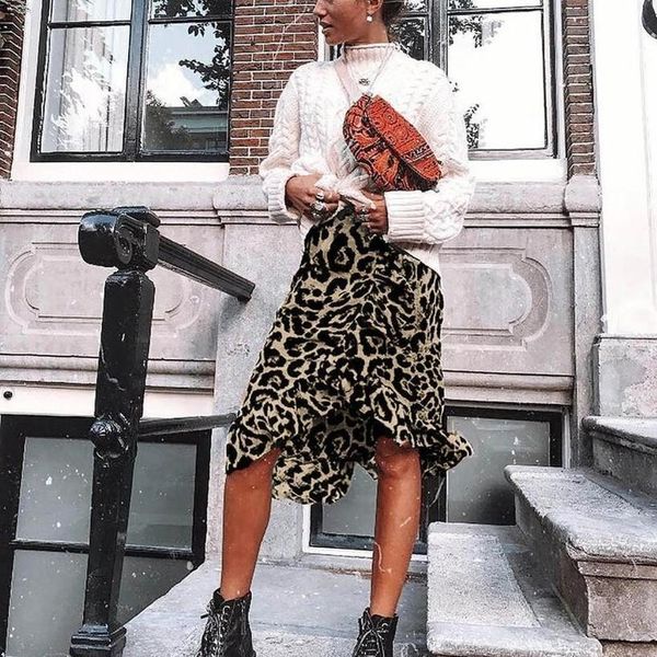 

2020 new high street multi color leopard women skirt slim fit straight fashion speacial faldas plus size b4, Black