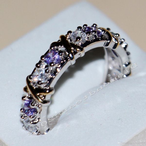 

размер 5-11 2016 new hot ювелирных изделий 2 цвета 925 стерлингового серебра amethysttopaz cz алмазный свадебные обручальные ленточные кольц, Silver