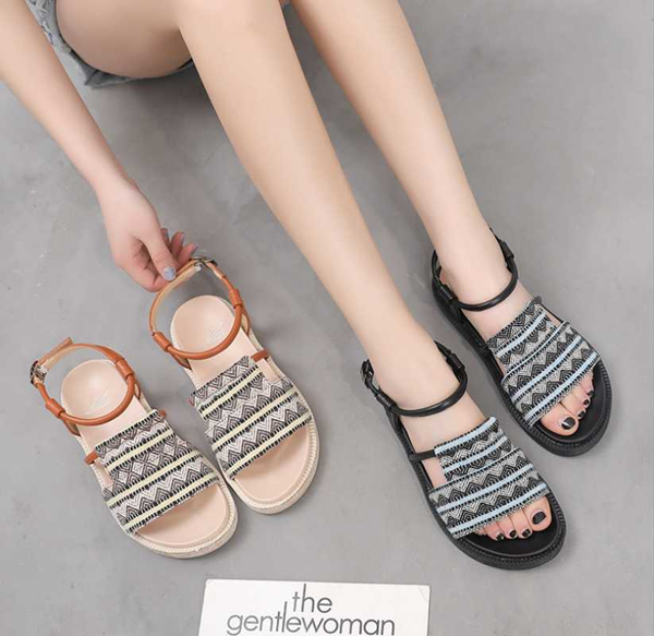 

new sandals for women's wear summer open toe flat bottomed students' comfortable and breathable large size women's shoes, Black