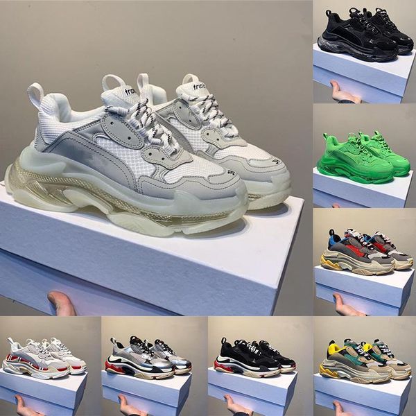 

with box triple s sneakers metallic silver cream white black green fashion paris casual shoes for men women platform trainers chaussures