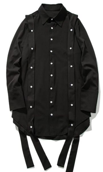 

yohji men casual shirts removable ribbon button brand design male shirts gothic dark owen tees japan koren style chemise homme, White;black