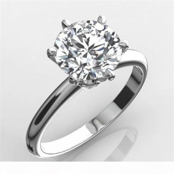 

classic luxury real solid 925 sterling silver ring 2ct round-cut sona diamond wedding jewelry rings engagement for women sz 4-10 j190721, Slivery;golden