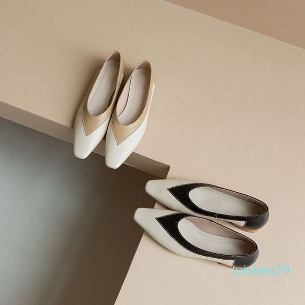 

rizabina real leather women flats fashion soft mixed color shoes women square toe casual party office lady footwear size 33-41 l29, Black