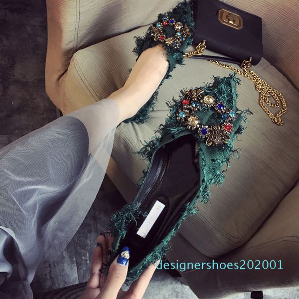

evening evening female flat spring and autumn new style square buckle water drill pointed head versatile shallow mouth soft sole beans cn05, Black
