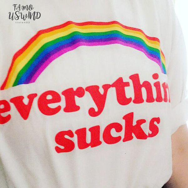 

everything sucks rainbow t shirt v neck women quotes tumblr white shirts tee summer fashion graphic grunge clothes