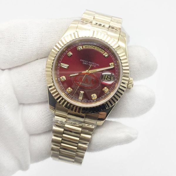 

2020 new sale day date mens watch president 18k gold diamond number men watches stainless steel sapphire glass red face men watch, Slivery;brown