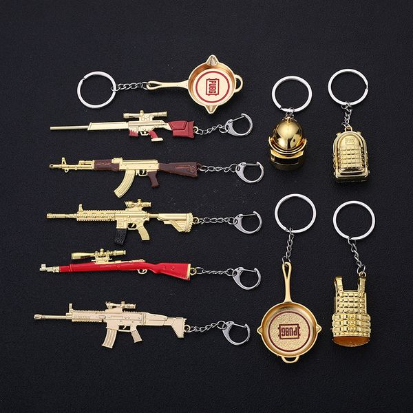 

wholesale jedi survival key ring golden helmet weapon model pendant key ring eating chicken key chains game perimeter ing, Silver