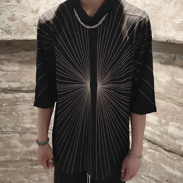 

mens t shirts loose sun radiation rays embroidery short sleeve black t-shirt solid color europe and america short sleeve s-xl, White;black