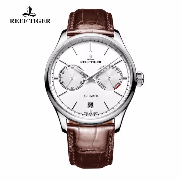 

reef tiger/rt casual elegant watches date automatic watch for men steel watch with power reserve rga1620, Silver