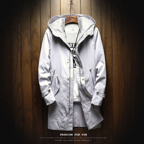 

yuwaijiaren men's spring autumn hood jacket fashion long solid windbreaker zipper casual jacket outwear m-5xl curve appeal, Black;brown