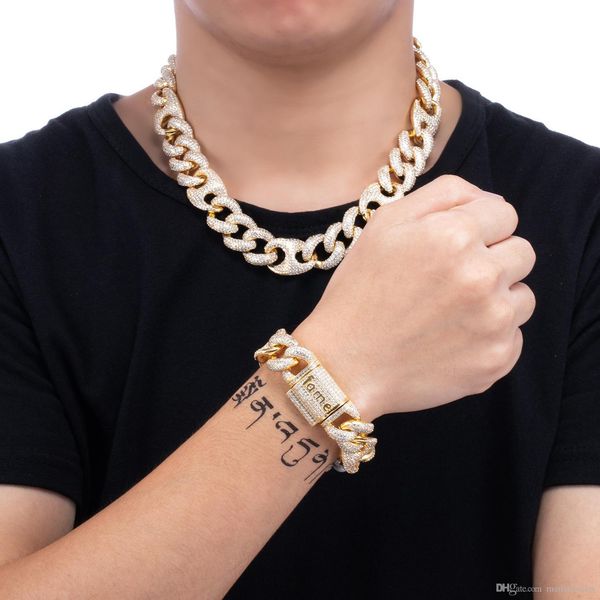 

luxury designer jewelry mens bracelets hip hop gold bracelet charm bling diamond bangle for love iced out chains hiphop rapper fashion 18mm, Black