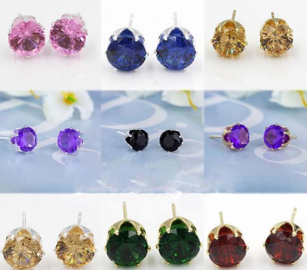 

stud earrings wholesale fashion round favorite design 18 k gold plated studded candy crystals cz diamond stud earring for women, Golden;silver