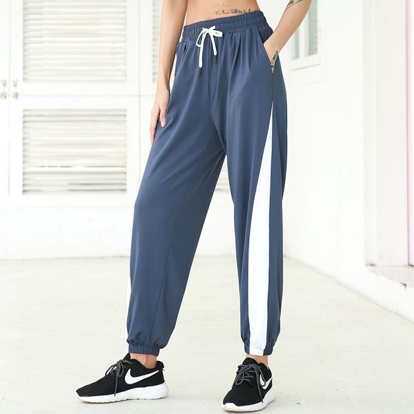 

casual sports pants breathable elastic fitness pants loose yoga sports trousers exercise fitness running jogging trousers, White;red