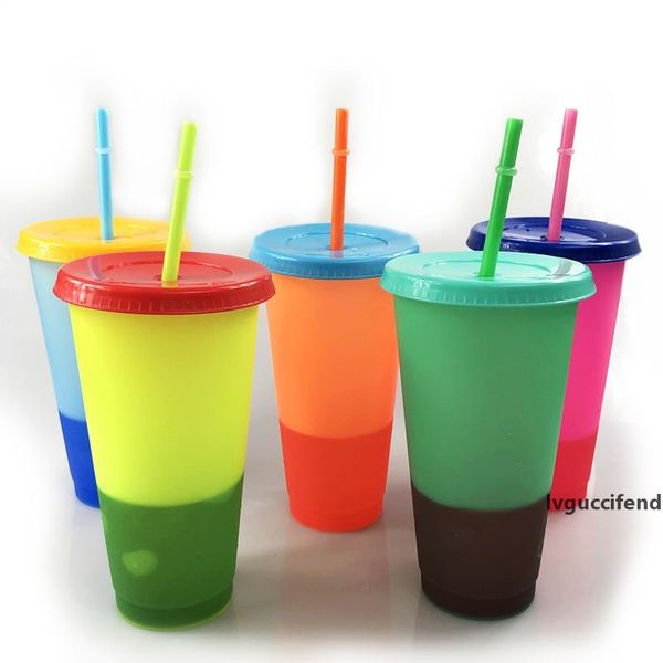 

dhl 24oz color changing tumbler 5cups/set cold and color change water bottle froasted and assorted multicolor mug with lid straw a07