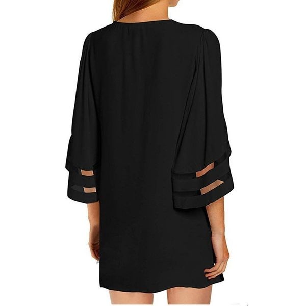 

womens blouses and summer 2020 mesh panel 3 4 bell sleeve pure color chiffon casual loose kimono cardigan, White