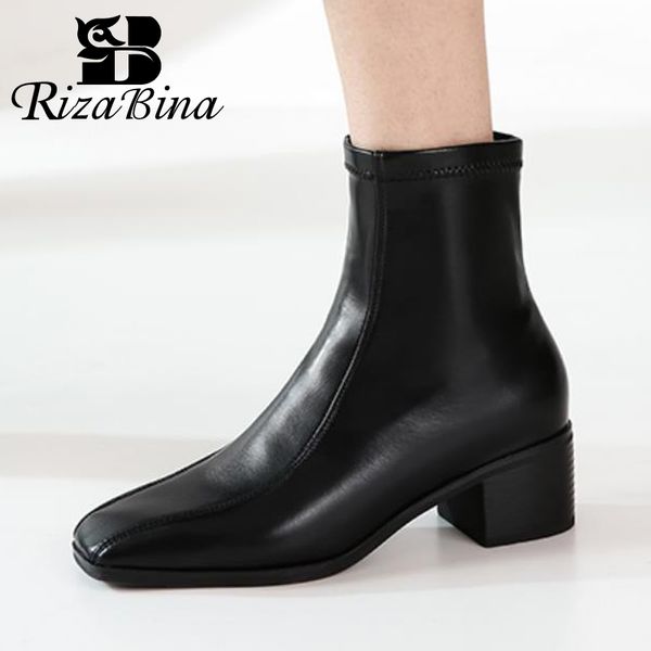

rizabina women ankle boots fashion zipper high heel winter shoes woman warm stretch boot casual daily lady footwear size 34-39, Black