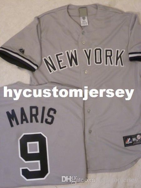 

custom majestic new york #9 roger maris "w/name" sewn baseball jersey gray mens stitched jerseys big and tall size xs-6xl for sale
