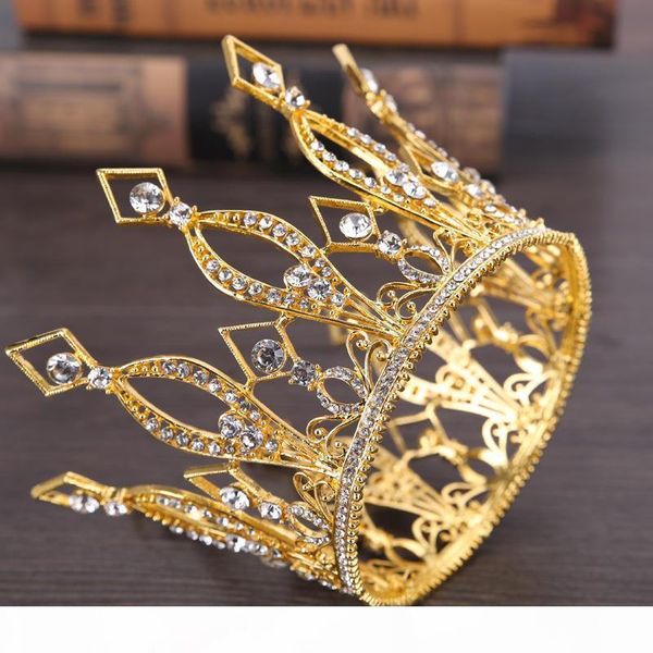 

Gold Color Queen King Tiara Crown Baroque Retro Tiaras and Crowns Pageant Crown Princess Prom Hair Jewelry accessories S919